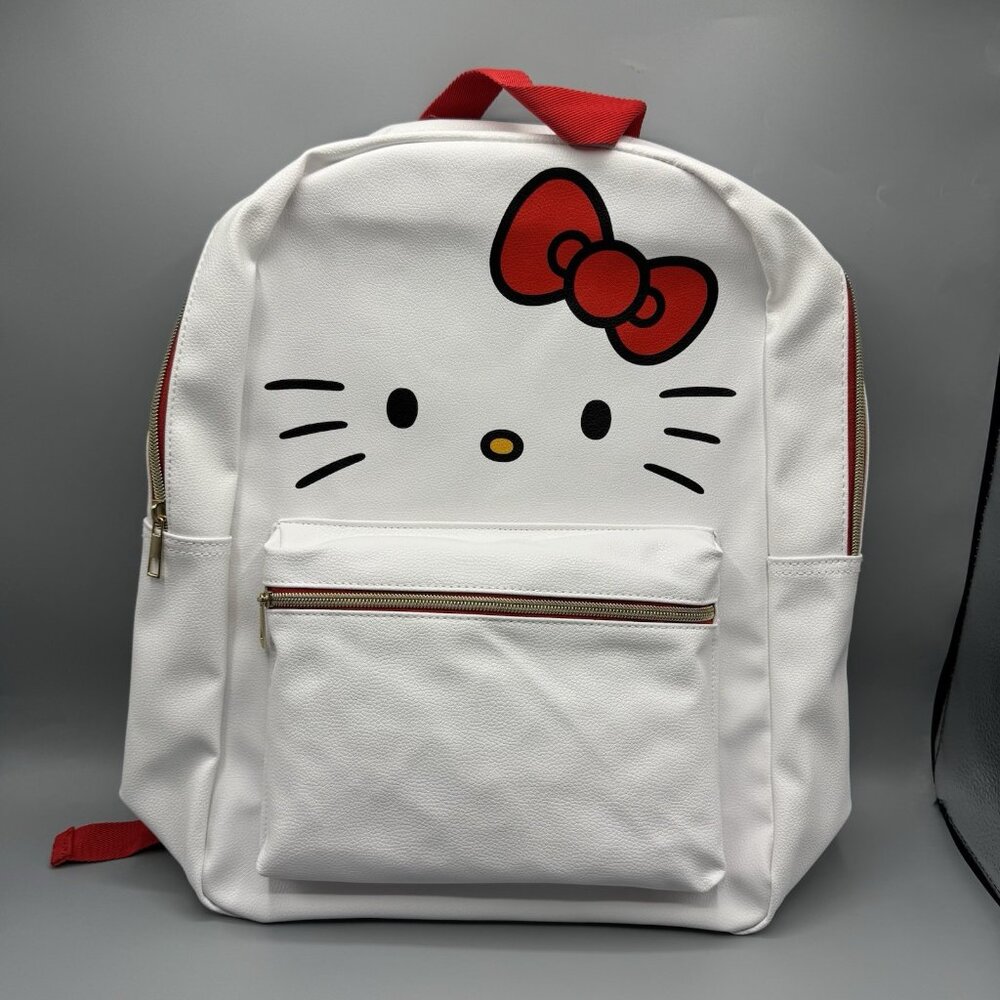 Sanrio Hello Kitty Bow Face White Faux Leather Mini Backpack Purse Bag
